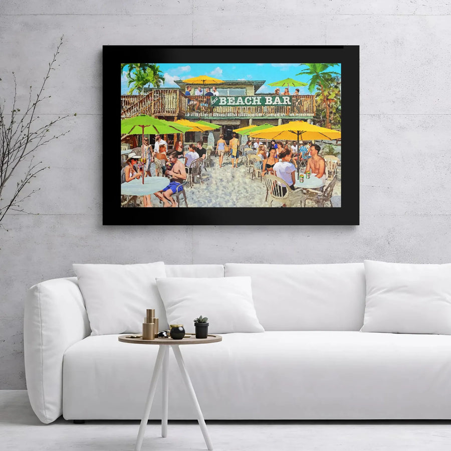 Beach Bar Canvas Wall Art | Vibrant Summer Coastal Scene Painting | 1.25” Premium Gallery Wrap | Tropical Vacation Home Decor Gift