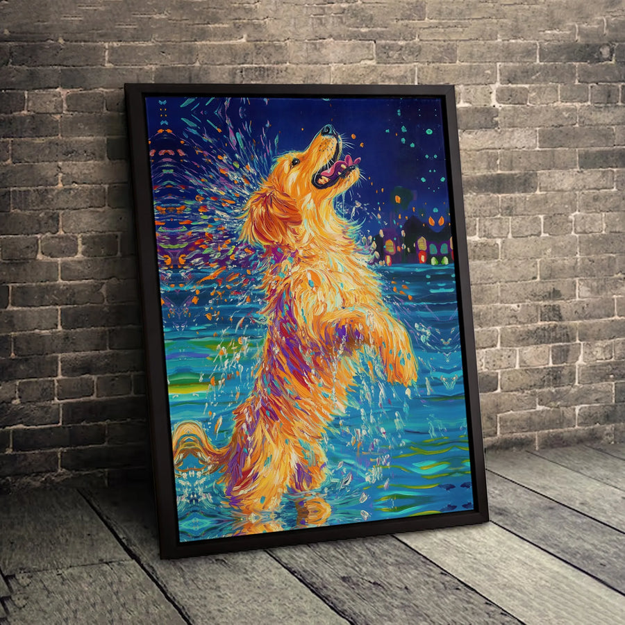 Golden Retriever Canvas Wall Art | Vibrant Impressionist Dog Painting | Premium Gallery Wrap Print | Gift for Dog Lovers & Pet Owners