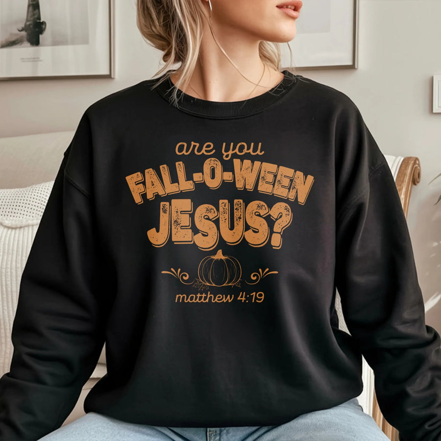 Fall-O-Ween Jesus Sweatshirt | Retro Christian Pumpkin Design | Premium Soft Blend Fleece | Faith-Based Fall Gift for Men and Women