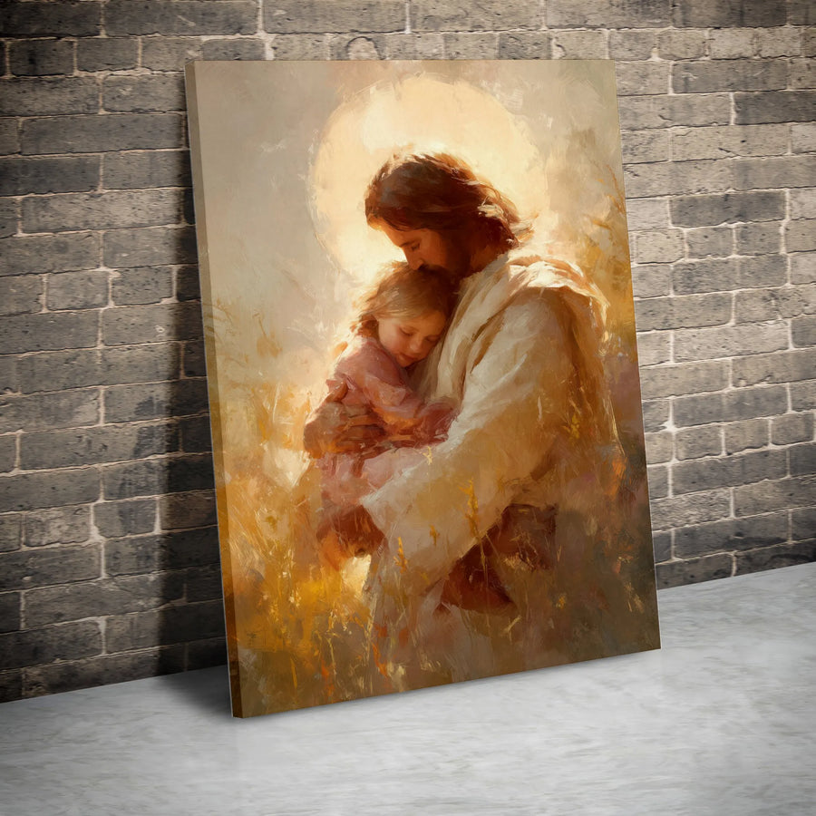 Jesus Holding Child Vertical Canvas | Christian Faith Artwork Print | Premium Gallery Wrap | Spiritual Gift for Home Decor