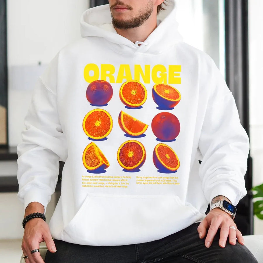 Orange Fruit Graphic Hoodie | Retro Botanical Citrus Design | Premium Cotton Blend | Aesthetic Streetwear Gift for Fruit Lovers