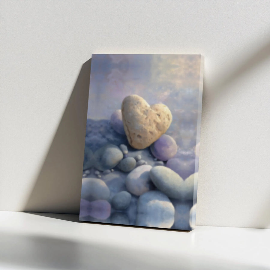 Heart Shaped Stone Wall Art | Zen Pebble Nature Print | Premium Gallery Wrap Canvas | Romantic Home Decor Gift