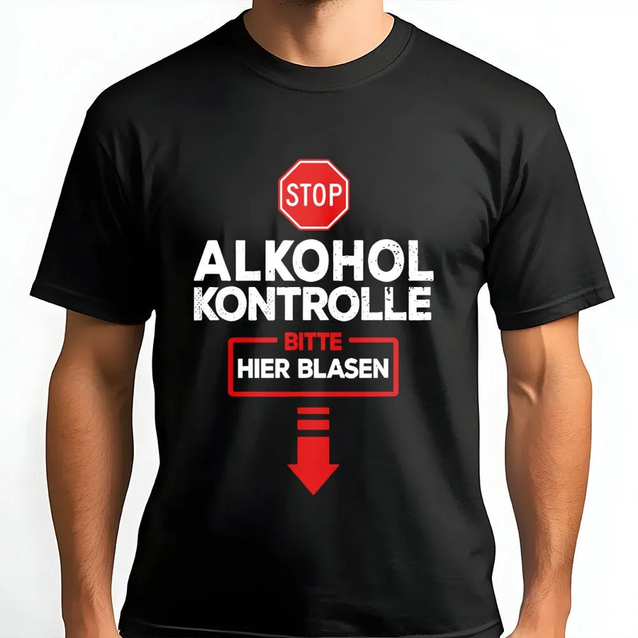 Funny German Alcohol Test T-Shirt | Bitte Hier Blasen Graphic Tee | Premium Cotton Novelty Top | Gag Gift for Men & Beer Lovers