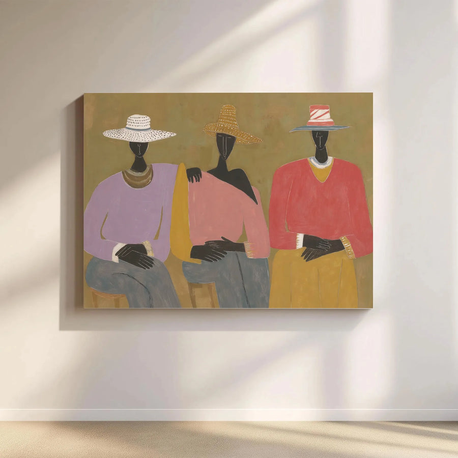 Abstract Women Wall Art | Colorful Hat Trio Oil Painting Style | Premium 1.25-inch Gallery Wrap Canvas | Modern Home Decor Gift
