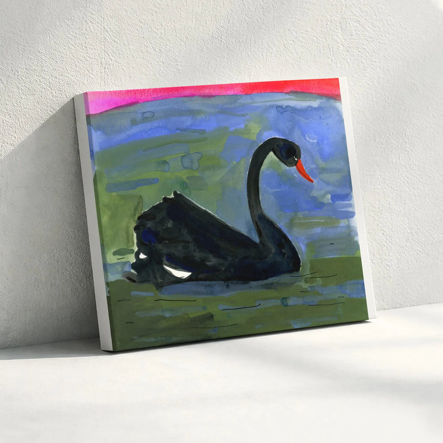 Black Swan Canvas Wall Art | Abstract Watercolor Bird Painting | Premium Fade-Resistant Print | Modern Living Room Decor Gift