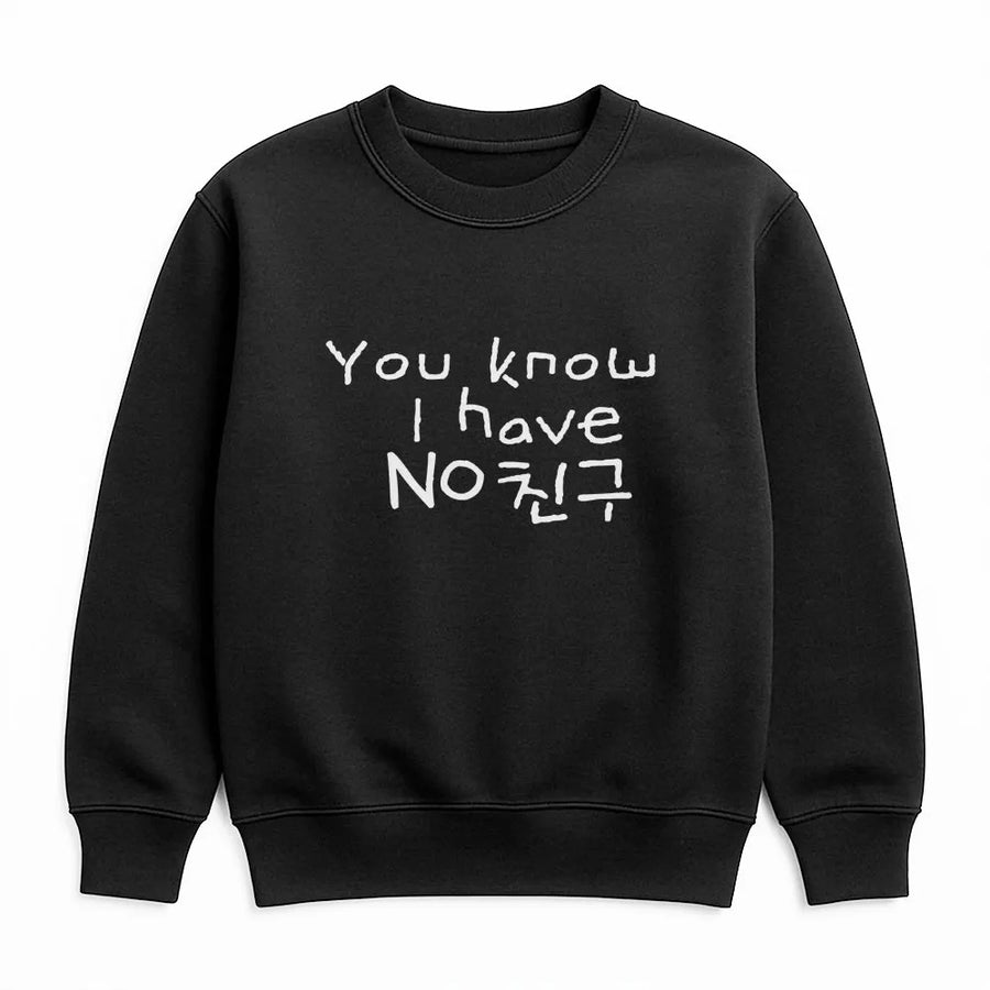 No Friend Korean Text Sweatshirt | Funny K-Drama Quote Graphic | Premium Cotton Blend | Gift For K-Pop Fans & Introverts