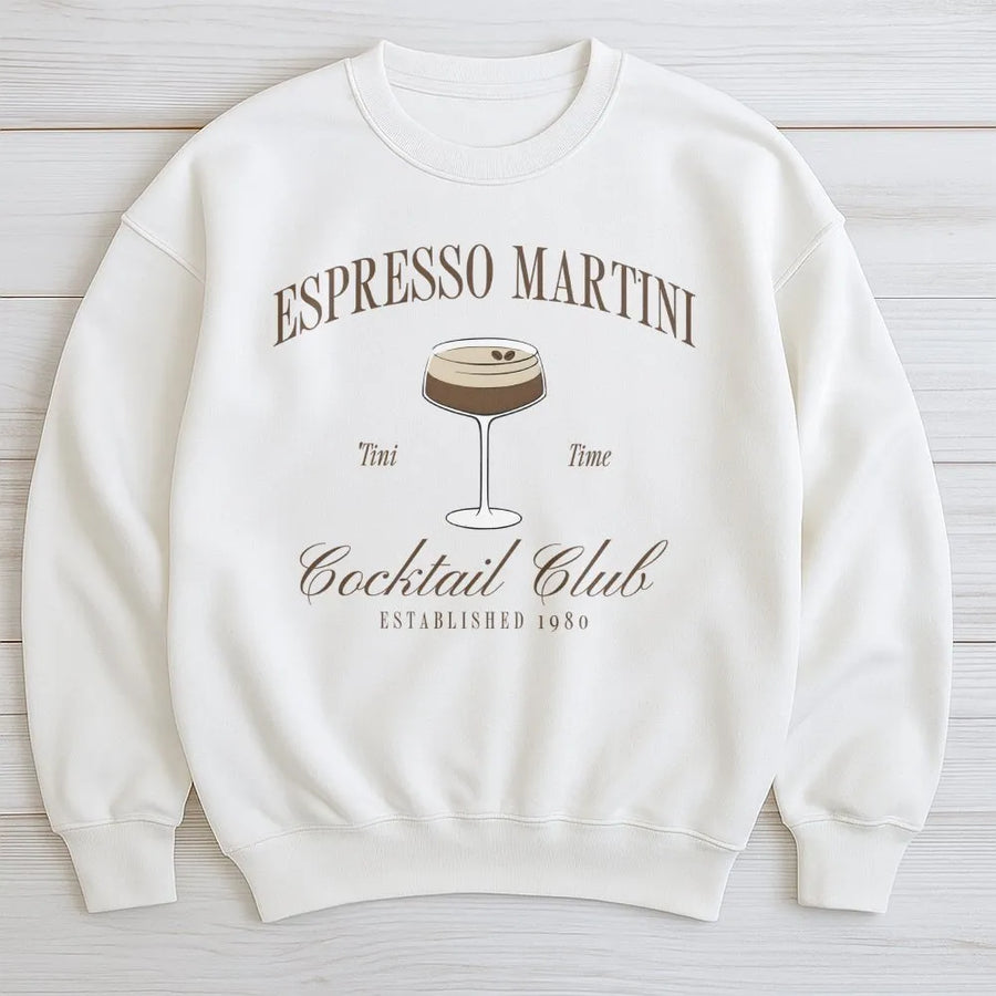 Espresso Martini Sweatshirt | Retro Cocktail Club Graphic Print | Premium Cotton Blend Crewneck | Trendy Gift For Coffee And Cocktail Lovers