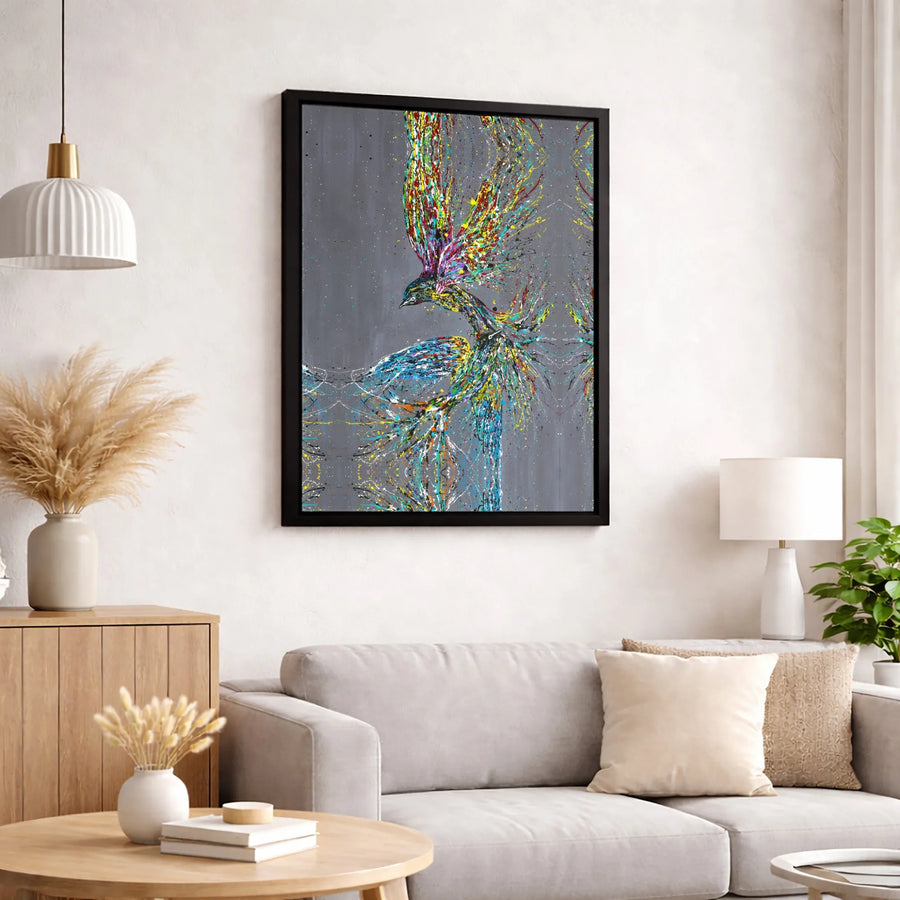 Abstract Bird Canvas Art | Colorful Splatter Paint Phoenix | Premium Gallery Wrapped Wall Decor | Modern Living Room Gift
