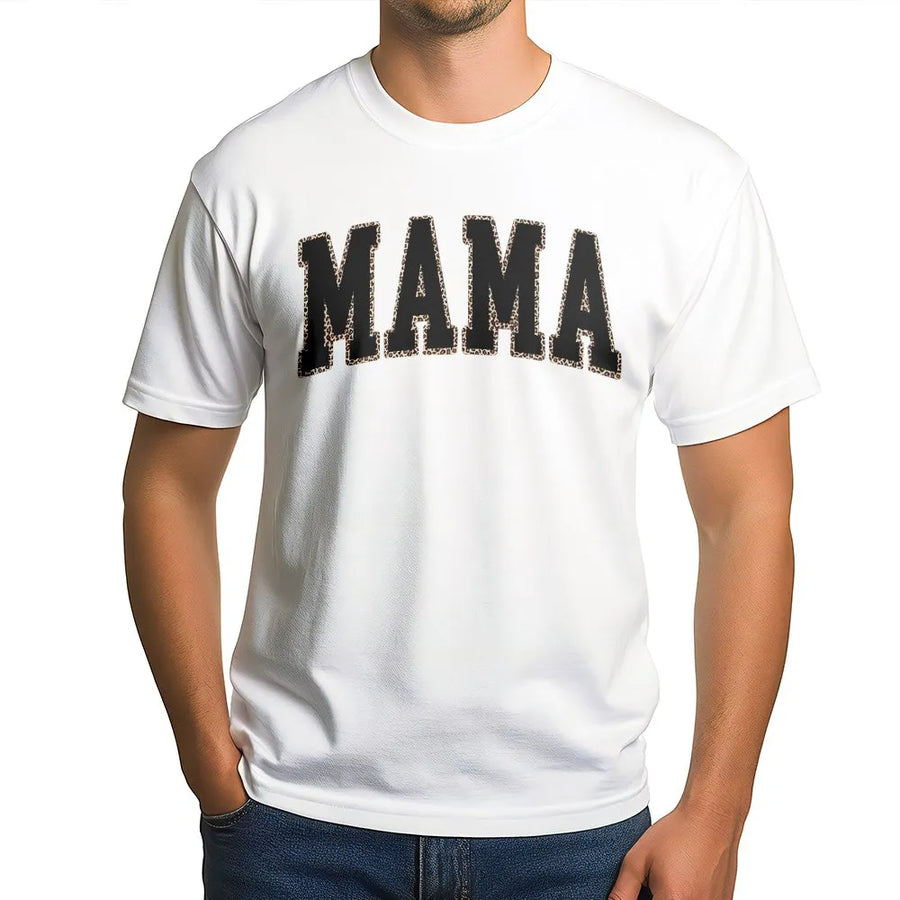 Mama T-Shirt | Varsity Letter Leopard Print Graphic | 100% Cotton Premium Tee | Trendy Mother's Day 2026 Gift for Mom