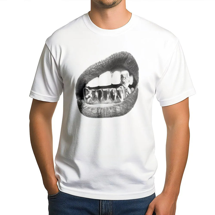 Y2k Grillz Lips T-Shirt | Oversized Streetwear Graphic | Premium Cotton Blend | Unisex 90s Aesthetic Fashion Gift