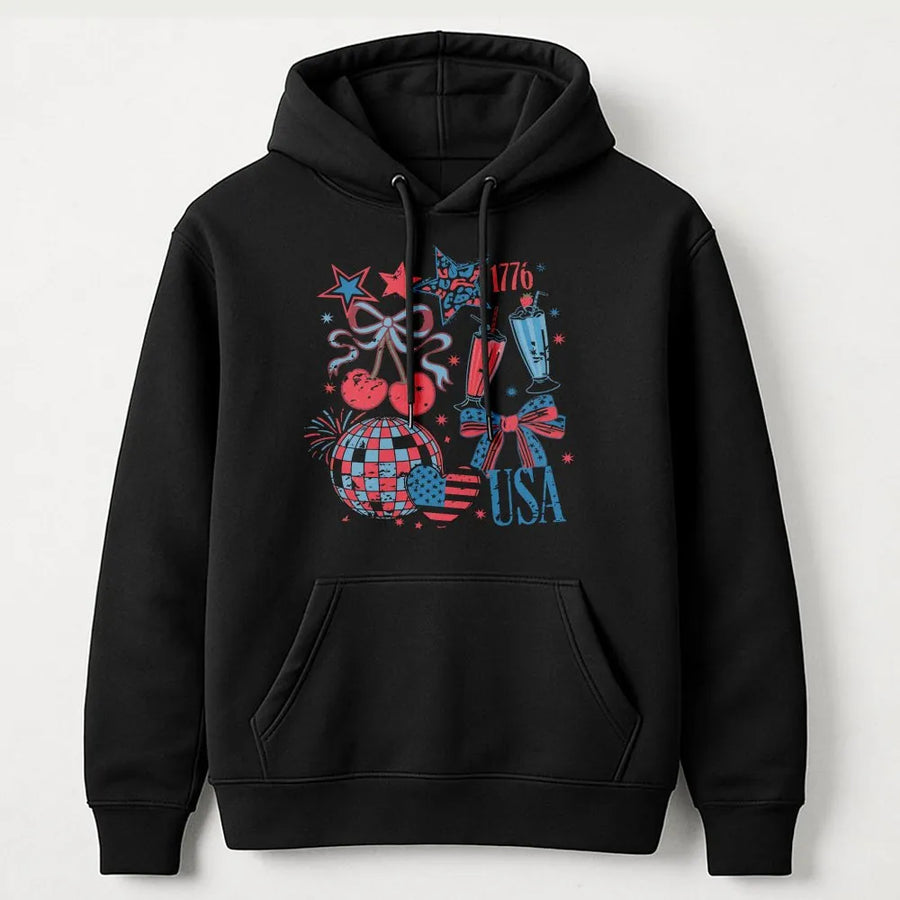 Retro 4th of July Hoodie | Coquette American Bow Graphic | Soft Unisex Crewneck | Independence Day Party Gift for Her