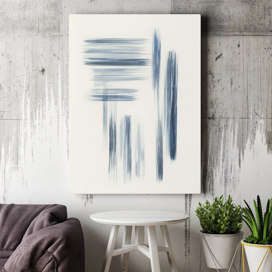 Abstract Blue Brushstrokes Wall Art | Minimalist Navy Indigo Print | Premium Gallery Wrapped Canvas | Modern Home Decor For Living Room