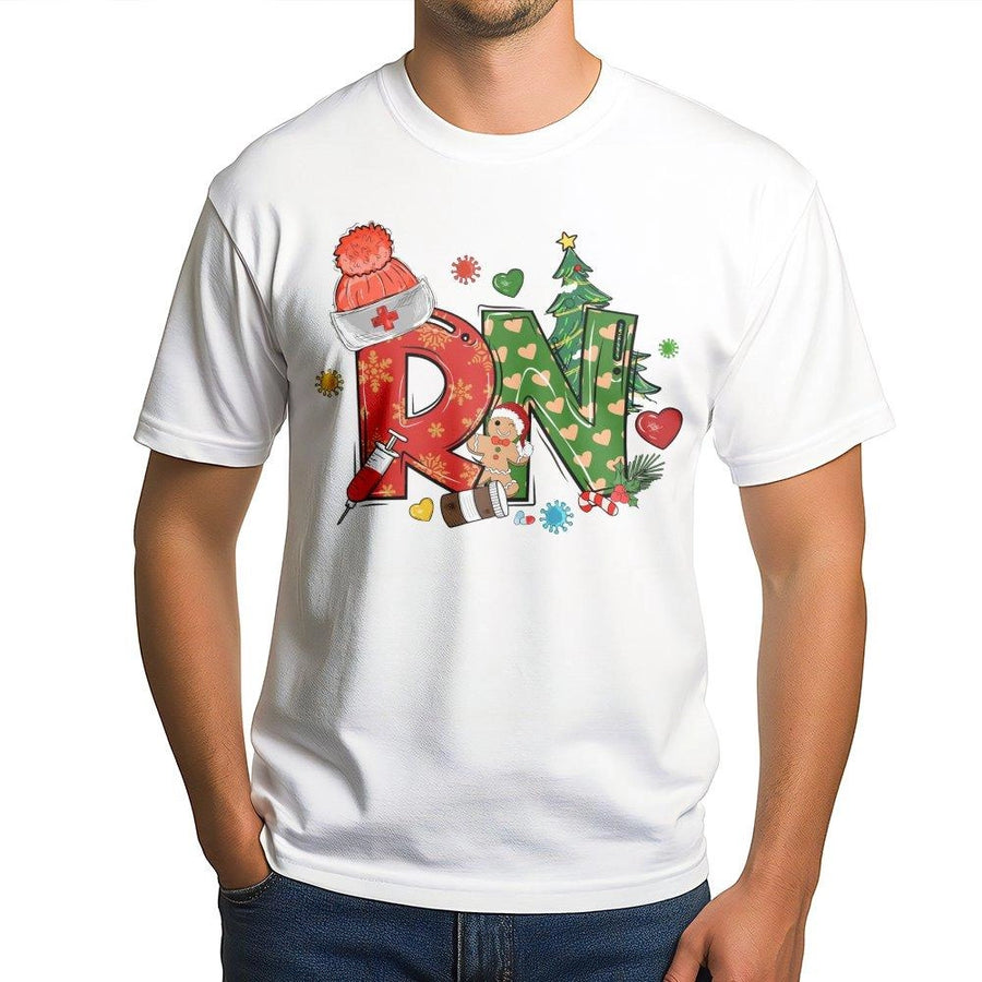 Christmas RN Nurse T-Shirt | Festive Holiday Medical Graphic Tee | 100% Premium Cotton | Perfect Gift for Registered Nurses and Nursing Students