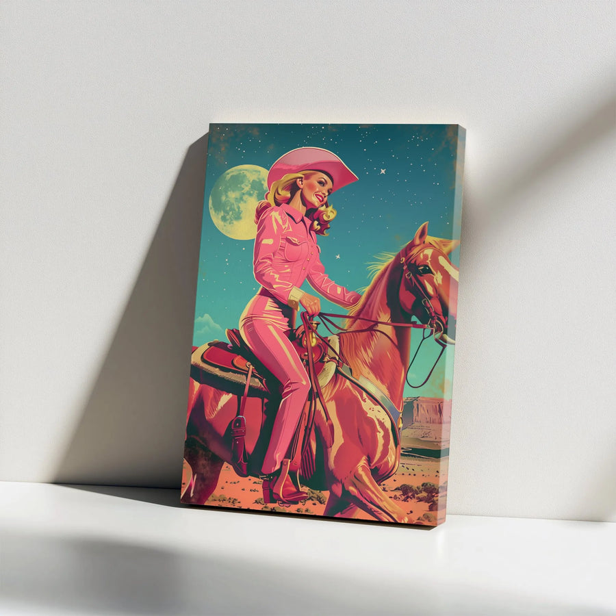 Pink Cowgirl Wall Art | Vintage Western Horse Canvas Print | Premium Gallery Wrap Decor | Gift for Western Aesthetic Lovers