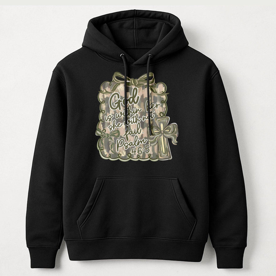 God Is Within Her Hoodie | Psalm 46:5 Bible Verse Print | Premium Cotton Blend Sweatshirt | Christian Gift for Women