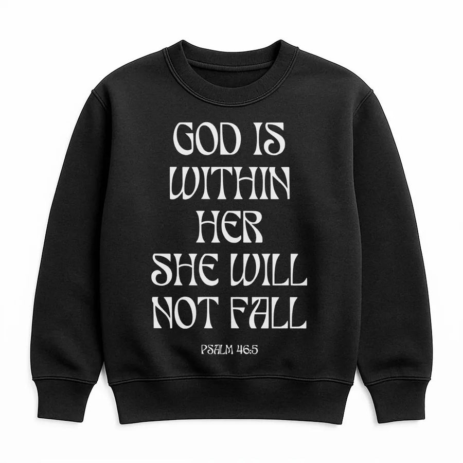 God Is Within Her Sweatshirt | Psalm 46:5 Bible Verse Quote | Premium Soft Cotton Blend Crewneck | Christian Faith Gift for Her