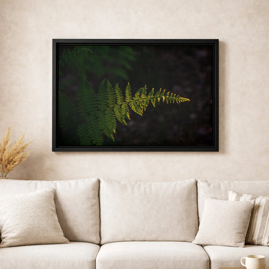 Sunlit Fern Canvas Wall Art | Moody Forest Botanical Print | Gallery Quality 1.25" Profile | Nature Lover Home Decor Gift
