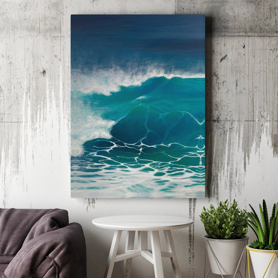 Crashing Ocean Wave Canvas Art | Teal Coastal Seascape Painting | Premium Gallery Wrapped Wall Decor | Serene Beach House Gift