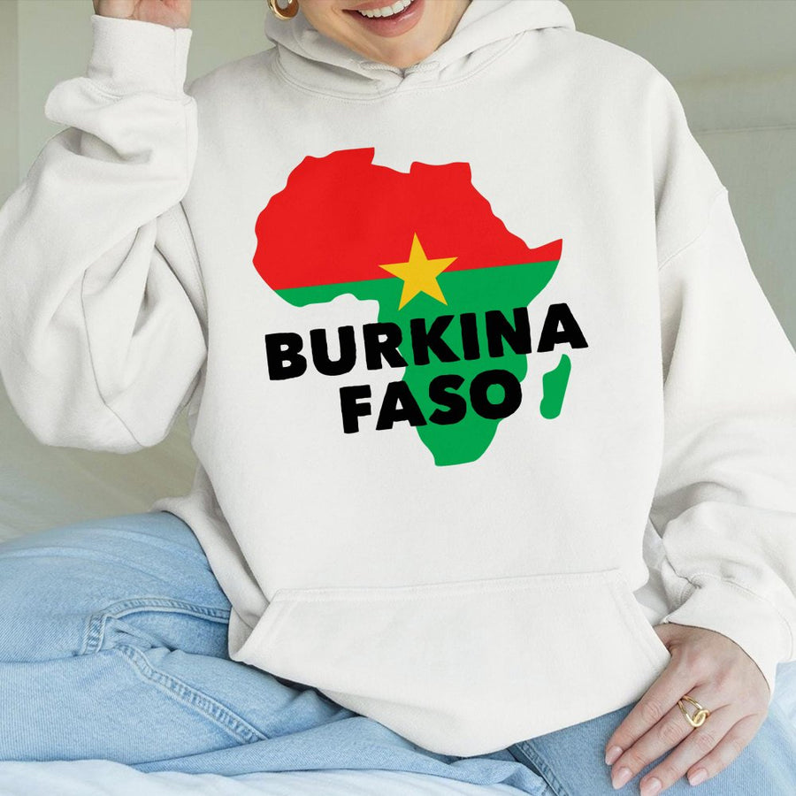 Burkina Faso Flag Map Hoodie | African Country Pride Design | Cotton-Blend Premium Quality | Unisex Patriotic Gift for Burkina Faso Supporters