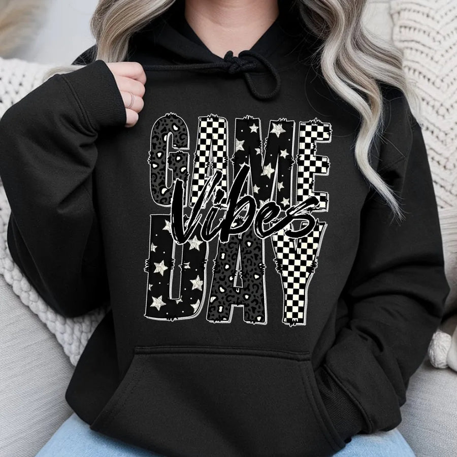 Game Day Vibes Hoodie | Checkered Sports Fan Apparel | Premium Cotton Blend | Unisex Football Season Gift for Fans