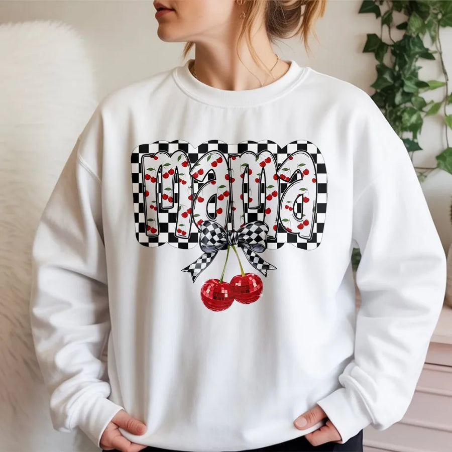 Mama Sweatshirt | Cherry Coquette Aesthetic Bow Design | Soft Cotton Blend Premium Quality | Trendy Mom Gift for Mother's Day 2026