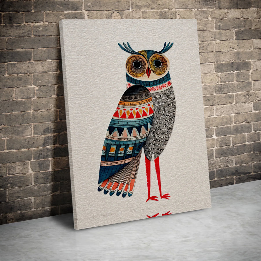 Folk Art Owl Canvas Print | Colorful Nordic Pattern Illustration | Premium Textured Canvas | Bohemian Nursery Wall Decor Gift