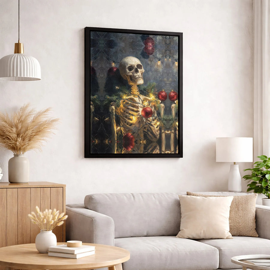 Skeleton Christmas Tree Wall Art | Gothic Holiday Canvas Print | Premium Fade-Resistant Decor | Spooky Xmas Gift for Horror Fans