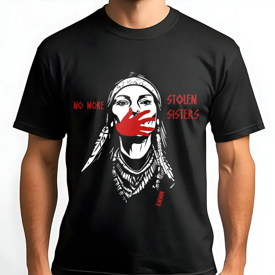 No More Stolen Sisters T-Shirt | MMIW Red Handprint Graphic Tee | Premium Cotton | Indigenous Rights Awareness Gift
