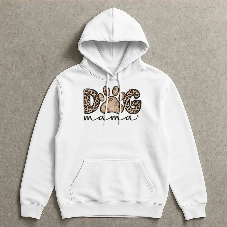 Dog Mama Hoodie | Leopard Print Paw Graphic | Premium Soft Cotton | Cute Animal Lover Gift for Her