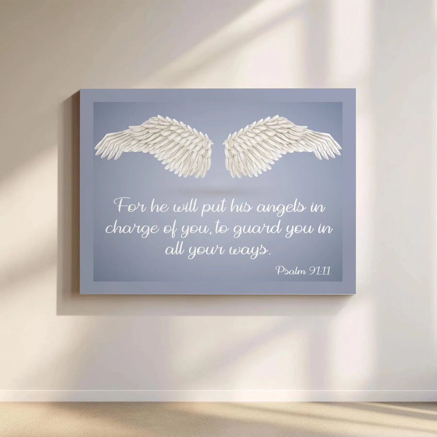 Psalm 91:11 Canvas Wall Art | 3D Guardian Angel Wings | Thick Gallery Wrap Canvas | Inspirational Christian Home Decor Gift