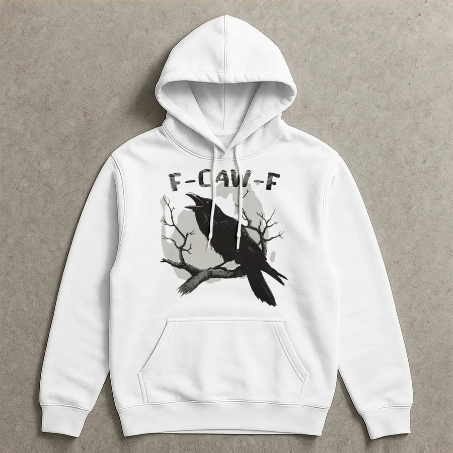 Raven Hoodie | F-Caw-F Gothic Crow Graphic Design | Premium Cotton Blend Pullover | Witchy Spooky Season Gift For Nature Lovers