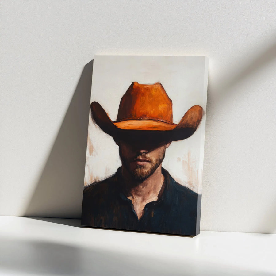 Cowboy Wall Art Canvas | Modern Oil Painting Portrait | Gallery Wrap Premium Decor | Western Home Office Gift For Men