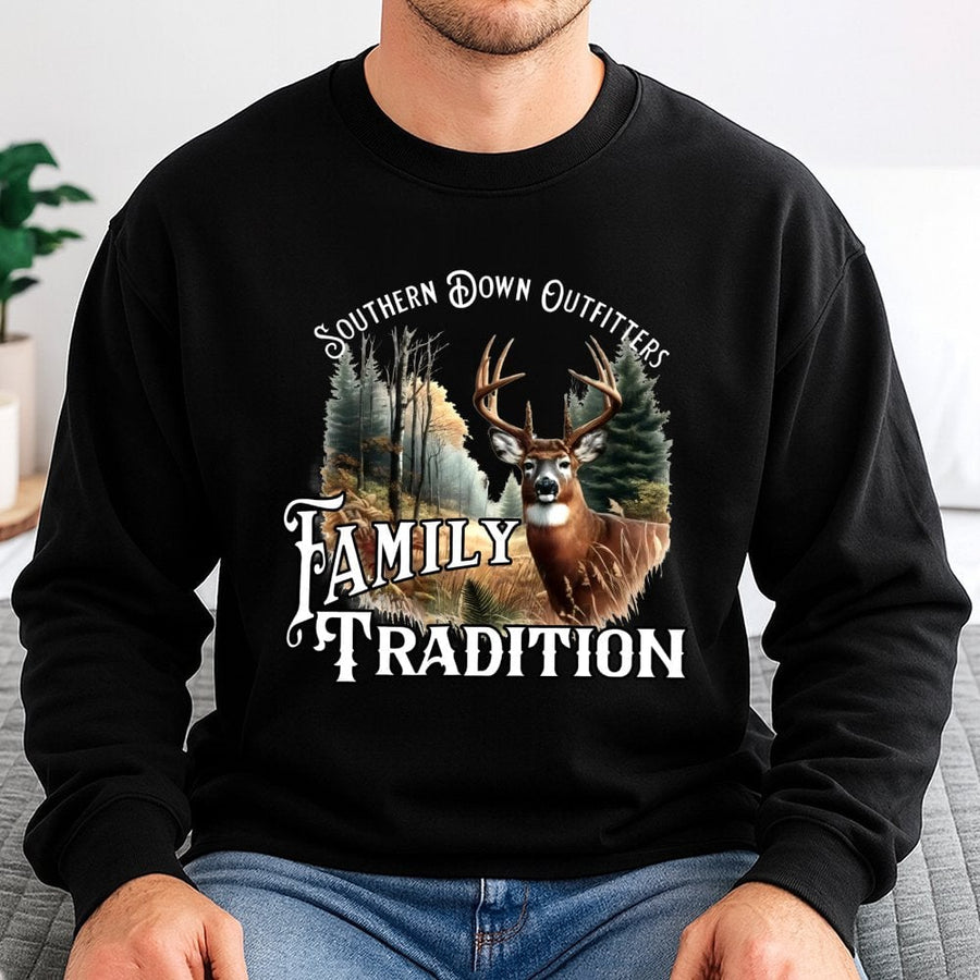 Hunting Deer Sweatshirt | Majestic Buck Forest Graphic | Premium Cotton Blend | Gift for Hunter & Outdoorsman Family Tradition Apparel