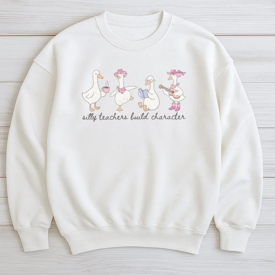 Silly Goose Teacher Shirt | Funny Teachers Build Character Tee | Soft Cotton Graphic Top | Back to School Gift for Educators