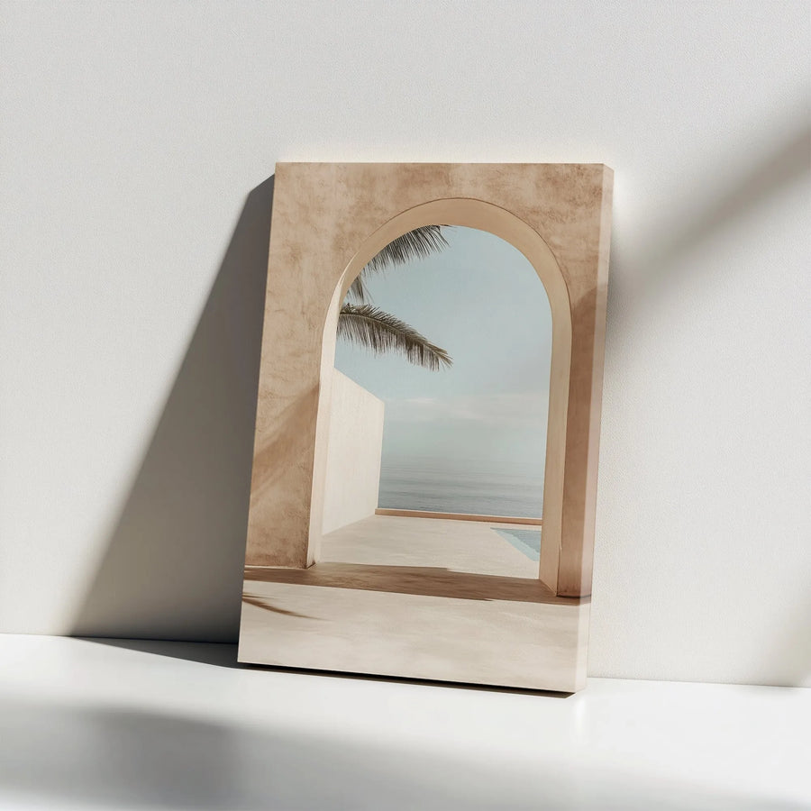 Boho Archway Vertical Canvas | Minimalist Ocean View Wall Art | Premium Thick Gallery Wrap | Modern Coastal Home Decor Gift