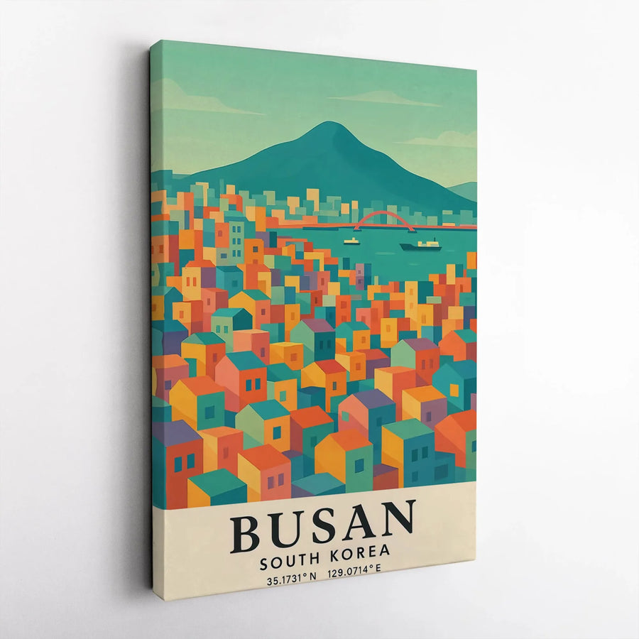 Busan South Korea Travel Poster | Vibrant Cityscape Wall Art | Premium Gallery-Wrap Canvas | Modern Home Decor Gift