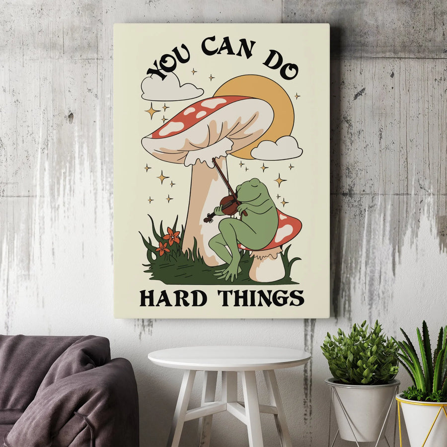 You Can Do Hard Things Canvas Print | Aesthetic Mushroom Frog Wall Art | 1.25 Inch Premium Gallery Wrap | Inspirational Cottagecore Gift