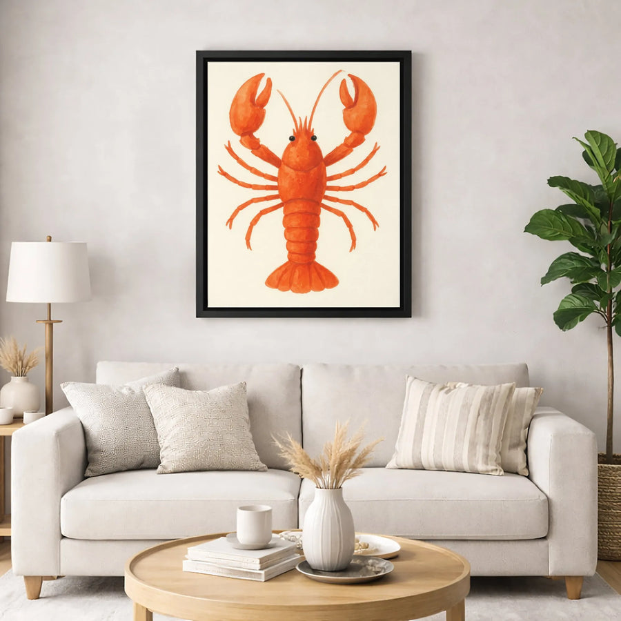 Red Lobster Wall Art | Nautical Watercolor Animal Print | Gallery Wrapped 1.25" Premium Canvas | Kitchen & Coastal Home Decor Gift