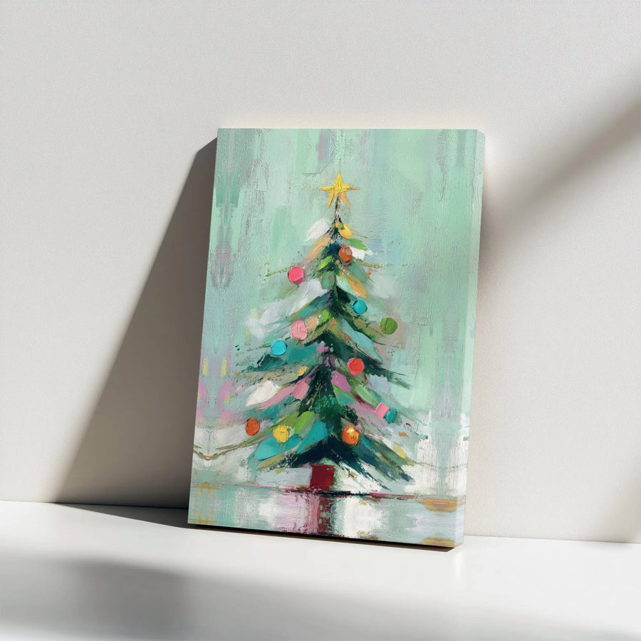 Abstract Christmas Tree Canvas Art | Colorful Modern Holiday Wall Decor | Gallery-Wrapped Premium Print | Festive Living Room Gift Idea