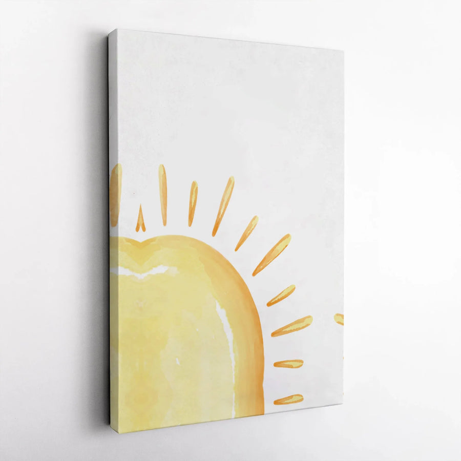 Minimalist Watercolor Sun Wall Art | Abstract Yellow Sunshine Nursery Print | Premium Gallery Wrapped Canvas | Modern Home Decor Gift