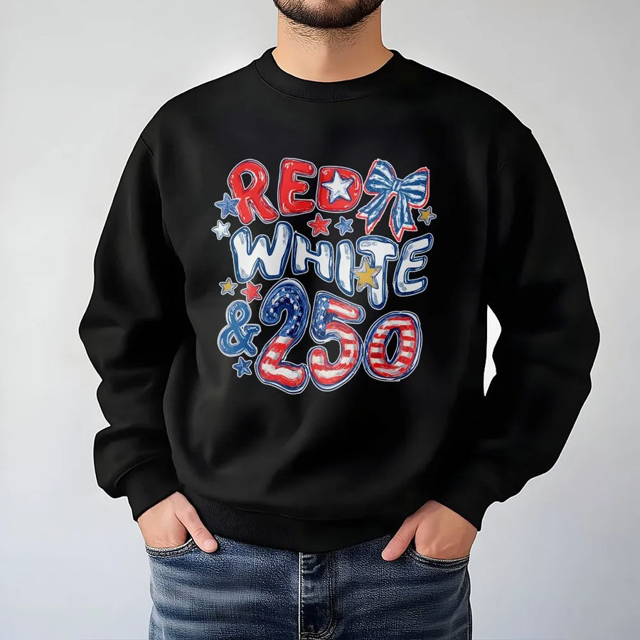 250th Anniversary Sweatshirt | Red White and 250 Patriotic Design | Premium Cotton Blend | USA 4th of July Gift for Men and Women