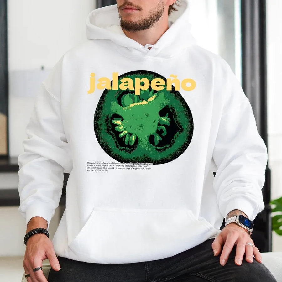Jalapeño Hoodie | Spicy Foodie Graphic with Botanical Art Detail | Premium Cotton Blend | Gift for Spicy Food Lover