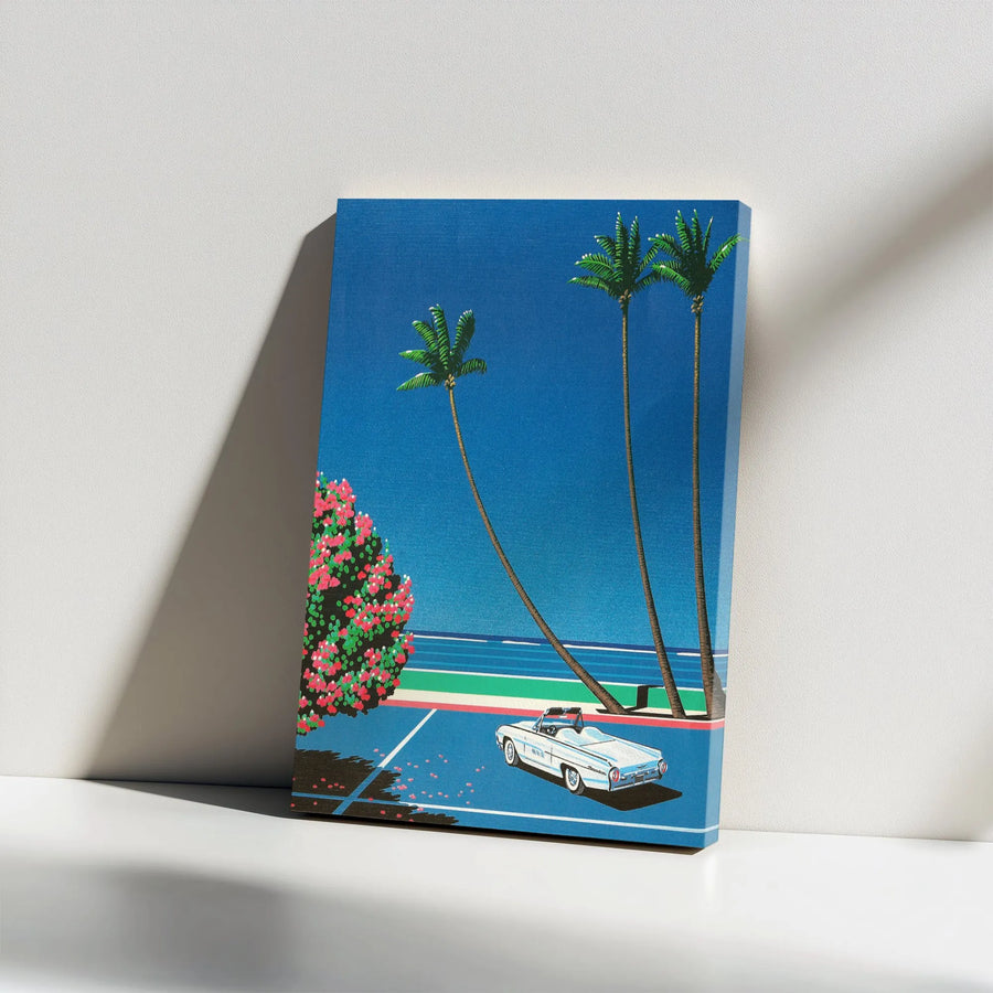 Retro Coastal Beach Canvas Wall Art | Mid-Century Convertible Car Design | Premium Gallery Wrapped Decor | Summer Aesthetic Gift for Home Office