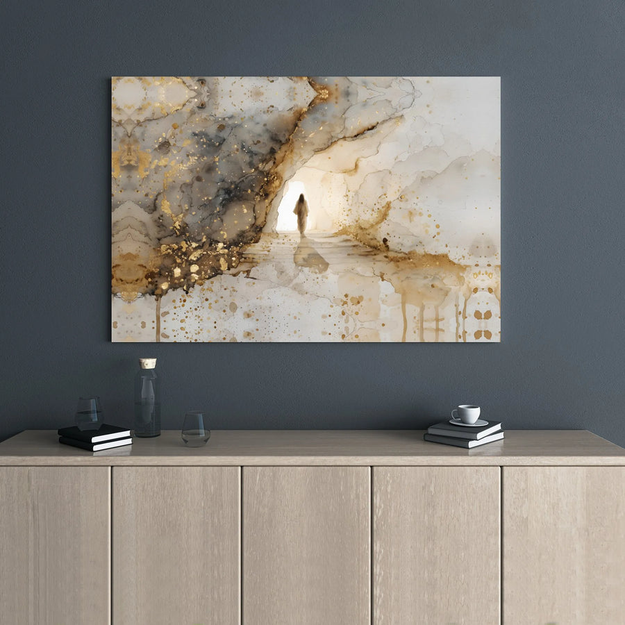 Jesus Empty Tomb Canvas Print | Abstract Resurrection Wall Art | Gold Foil Effect Gallery Wrap | Christian Religious Home Decor Gift