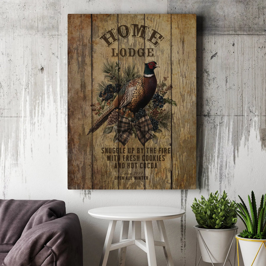 Pheasant Lodge Wall Art | Rustic Farmhouse Cabin Decor | Gallery Wrapped Canvas | Cozy Winter Home Gift