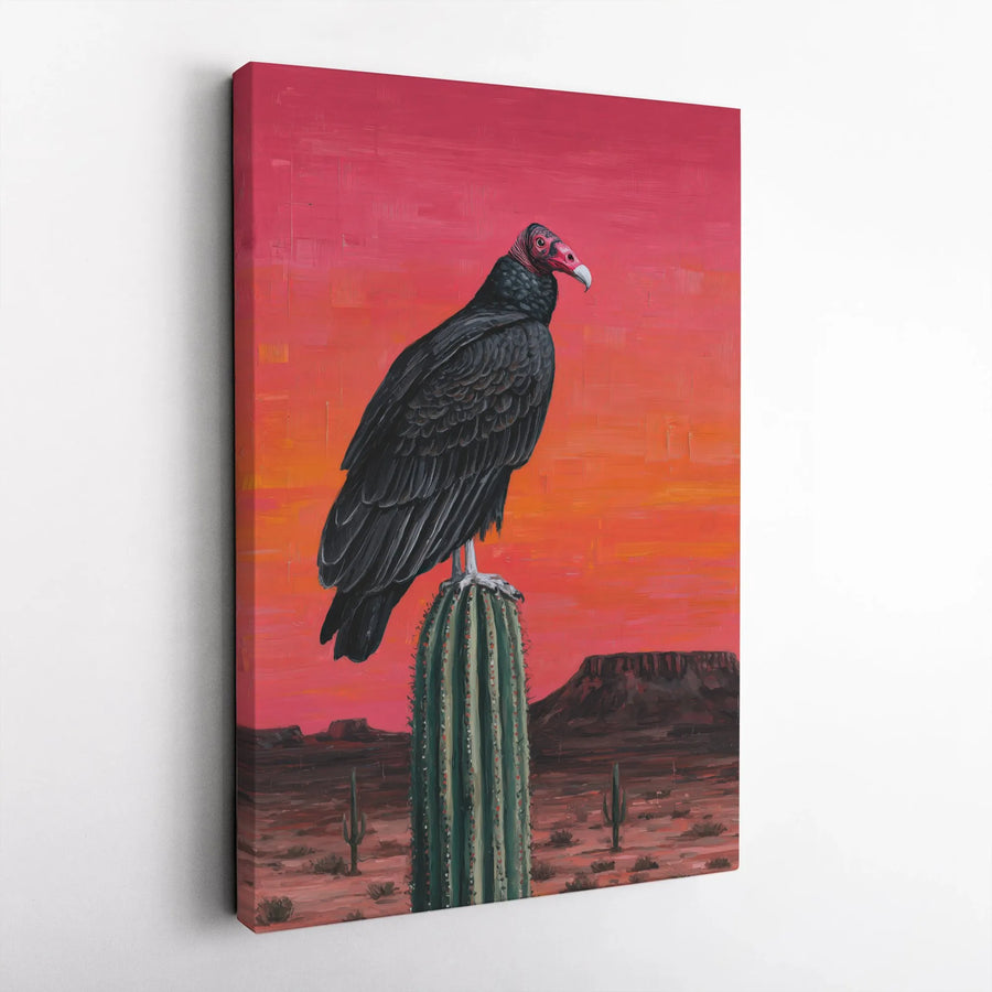 Turkey Vulture Canvas Wall Art | Saguaro Cactus Desert Sunset Print | 1.25 Inch Gallery Wrap | Southwestern Home Decor for Nature Lovers