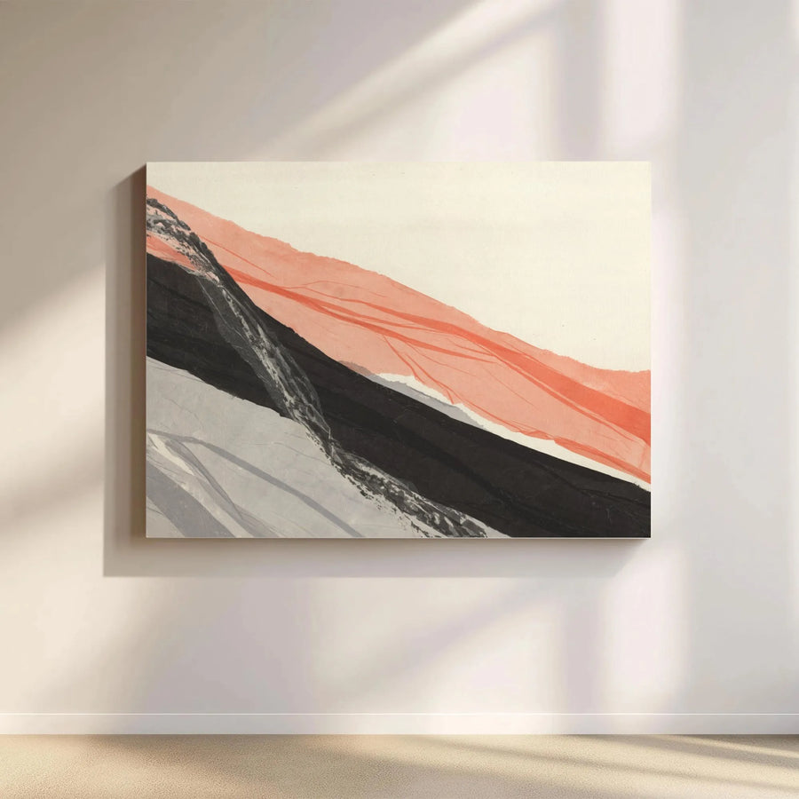 Abstract Landscape Horizontal Canvas | Modern Peach and Black Minimalist Wall Art | Premium 1.25 Inch Gallery Wrap | Elegant Home and Office Decor Gift