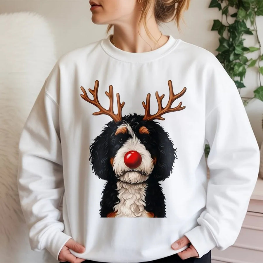 Bernadoodle Christmas Sweatshirt | Funny Reindeer Dog Graphic | Premium Cotton Blend | Cozy Holiday Gift for Dog Mom or Dog Dad