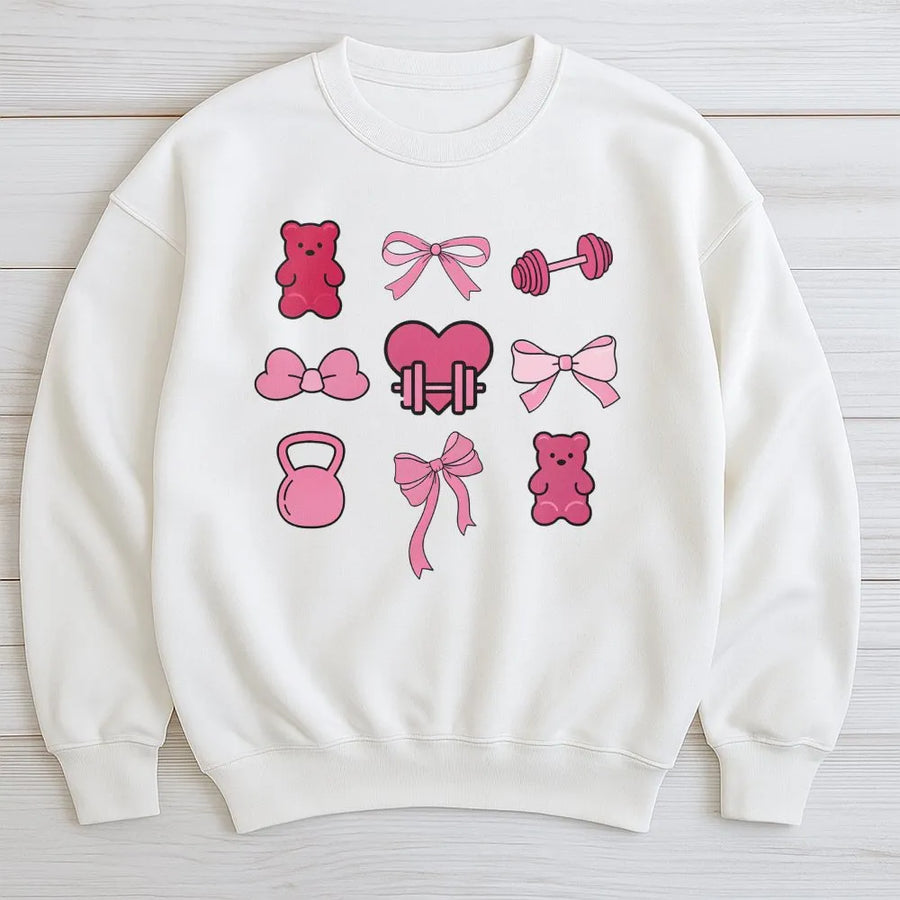 Pink Pilates Princess Sweatshirt | Gym Aesthetic Bow and Bear Graphic | Soft Fleece Crewneck | Fitness Lover Gift for Her