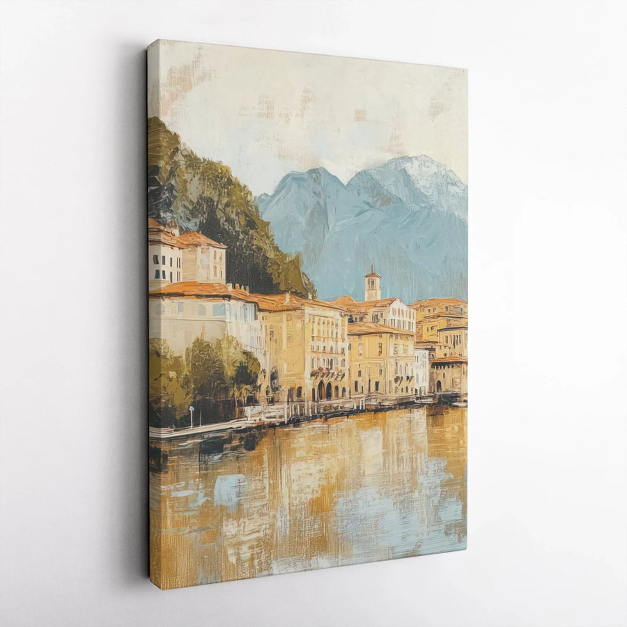 Lakeside Italian Village Canvas Print | Mediterranean Mountain Landscape Art | Gallery-Quality 1.25-Inch Profile | Premium Home Office Decor Gift